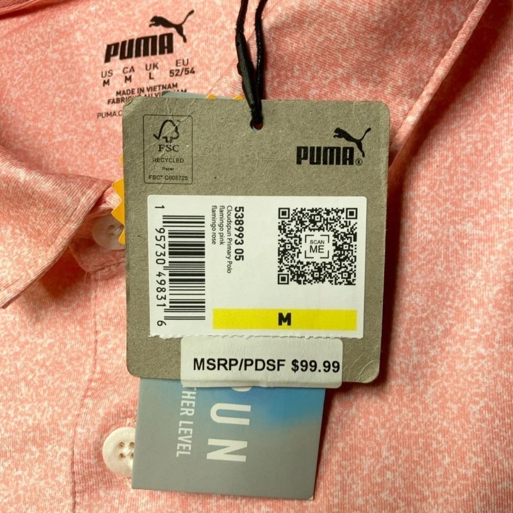 Puma Golf Cloudspun Performance Primary Polo Flamingo Pink 40+ UPF 538748 Mens M